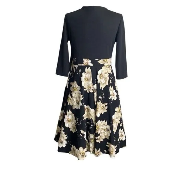 Rephyllis Women’s 1/2 Sleeve Keyhole Floral Midi Dress Black Neutral Size L - Picture 3 of 9